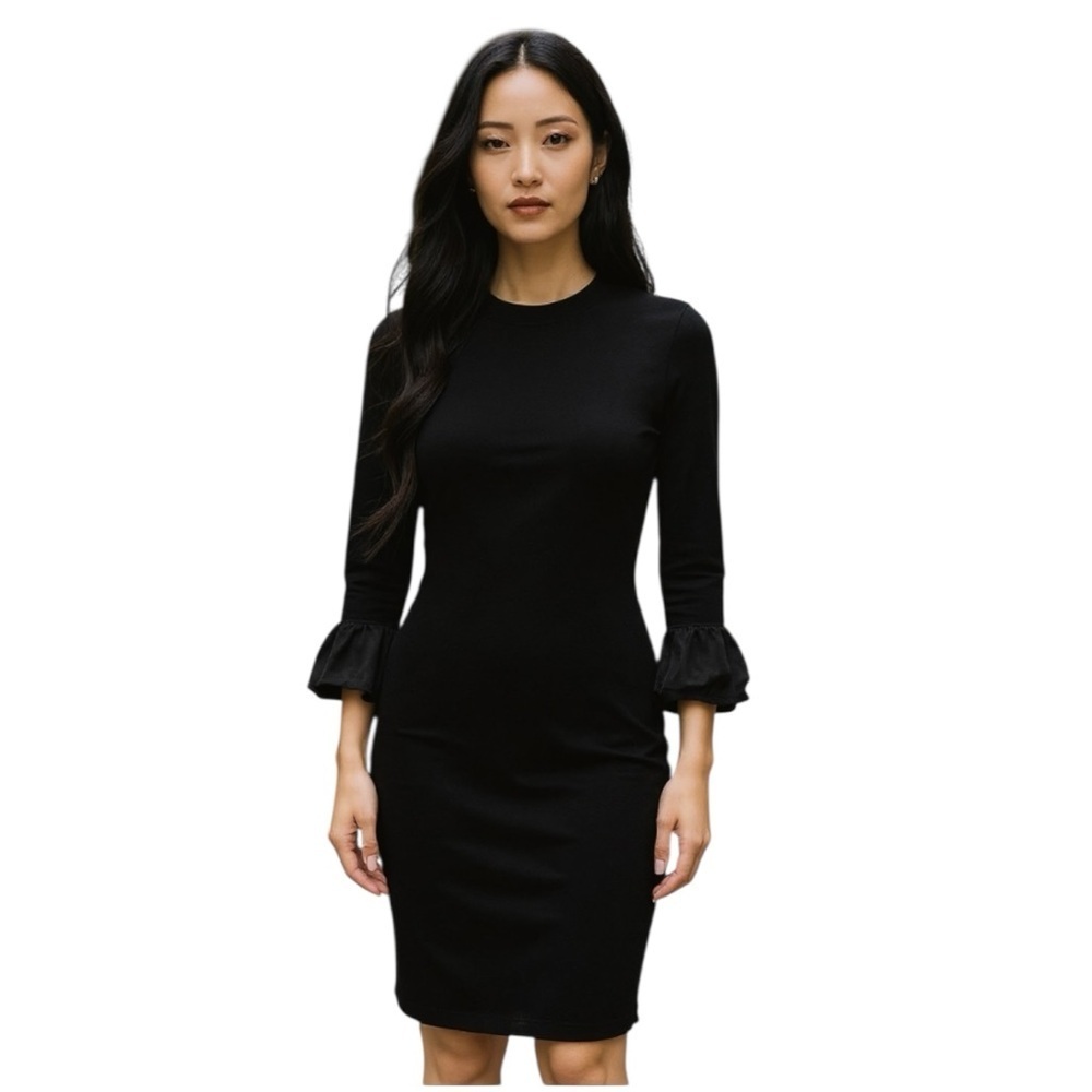 Alice + Olivia Little Black Dress Size Large Knee Length Round Neck Long Sleeve